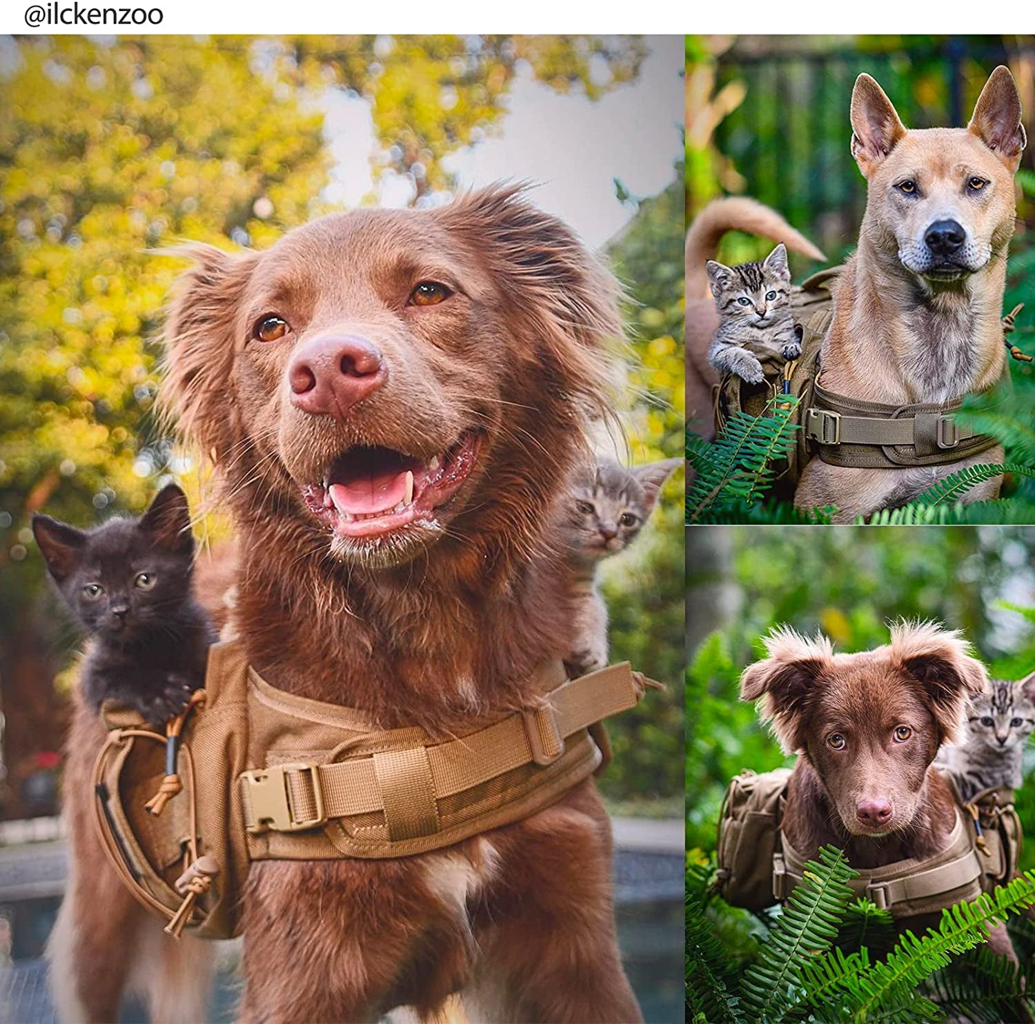 Adventure-Ready Dog Backpack for Medium & Large Dogs - Durable Tactical Nylon Pack with Side Pockets for Hiking, Walking, and Training (Brown)