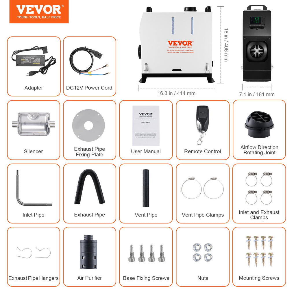 VEVOR 5-8KW Diesel Heater, Diesel Air Heater All In One With Remote Control And LCD Screen, Fast Heating Low Noise, Portable Diesel Heater For Truck Van RV Trailer Camper And Indoors