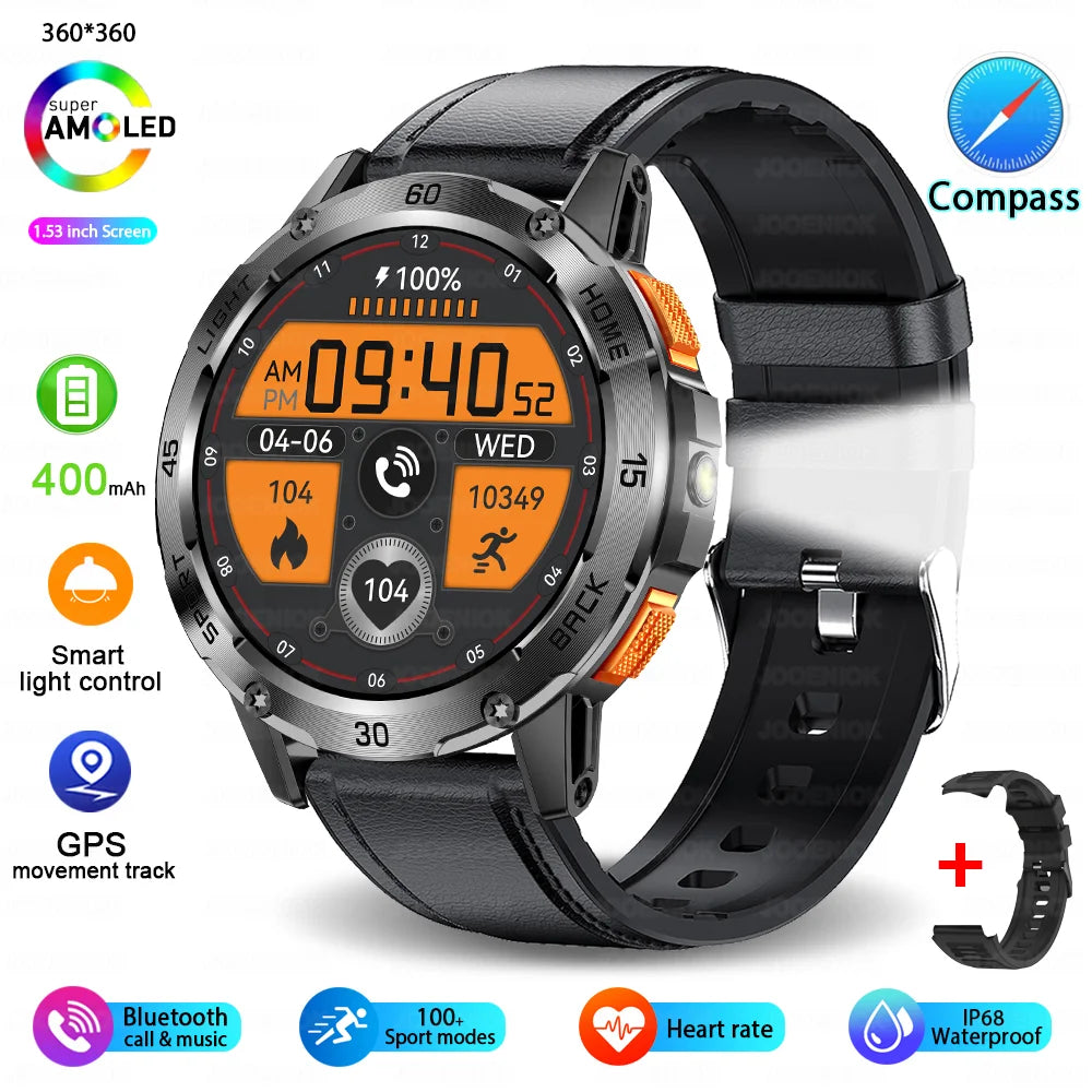 5ATM LED Flashlight Smart Watch Men 100+ Sports Modes Health Monitor Man Watches Bluetooth Call Men Smartwatches for Android Ios
