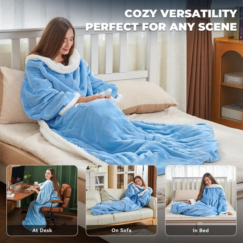 MANASTIN Wearable Heated Blanket with Foot Pocket 