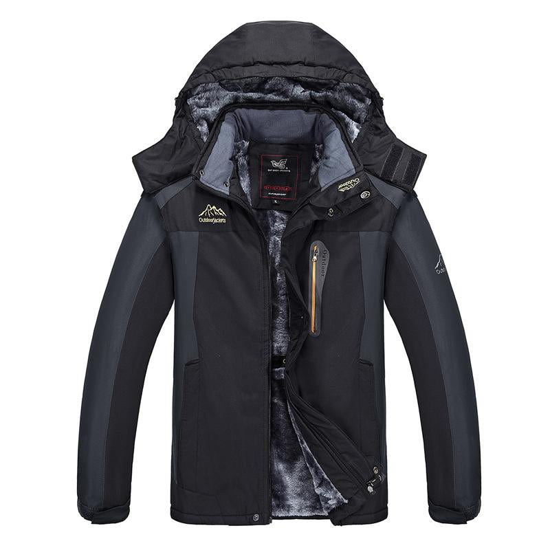 Men'S Winter Warm Ski Jacket - Waterproof Windproof Twill Fabric with Detachable Hood & Multiple Pockets 
