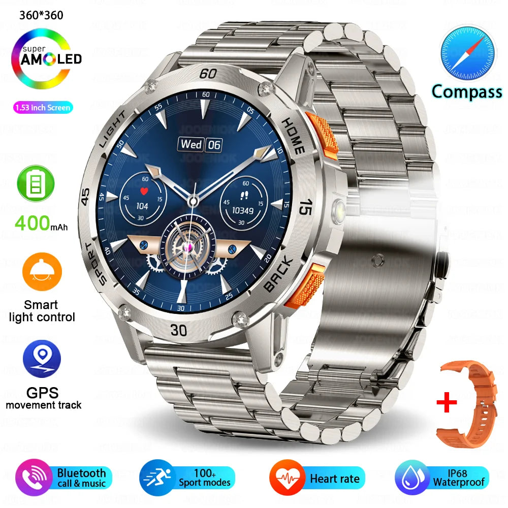 5ATM LED Flashlight Smart Watch Men 100+ Sports Modes Health Monitor Man Watches Bluetooth Call Men Smartwatches for Android Ios