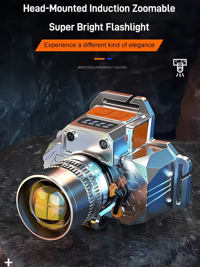 Head-Mounted Induction Zoomable Super Bright Flashlight Rechargeable Headlamp LED Flashlight Cool White Headlamp