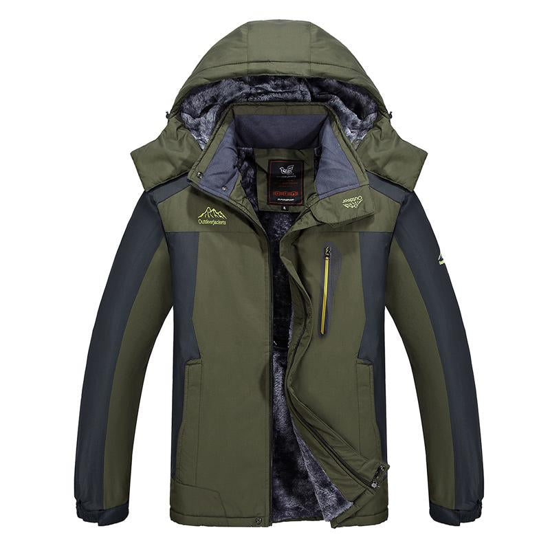 Men'S Winter Warm Ski Jacket - Waterproof Windproof Twill Fabric with Detachable Hood & Multiple Pockets 
