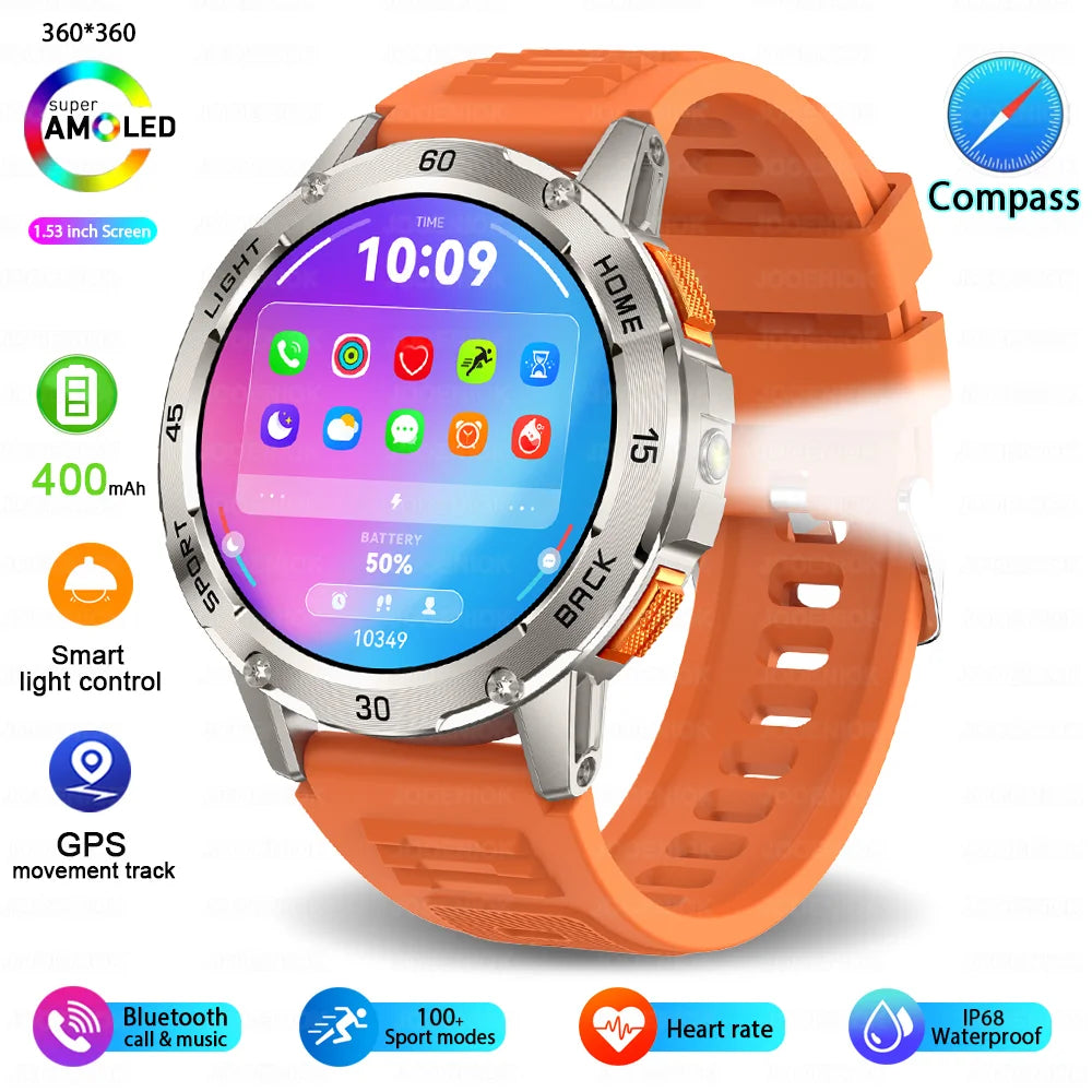 5ATM LED Flashlight Smart Watch Men 100+ Sports Modes Health Monitor Man Watches Bluetooth Call Men Smartwatches for Android Ios