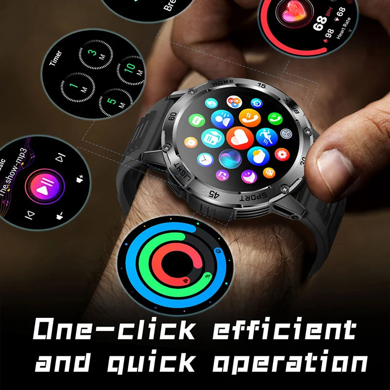 5ATM LED Flashlight Smart Watch Men 100+ Sports Modes Health Monitor Man Watches Bluetooth Call Men Smartwatches for Android Ios