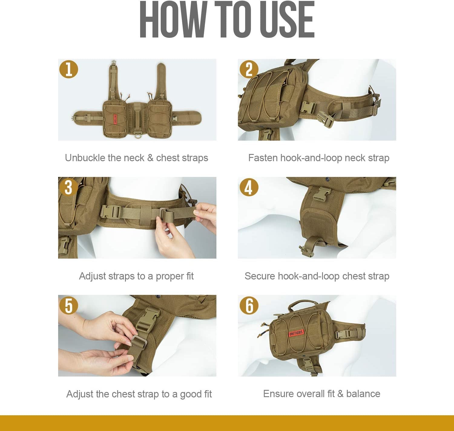 Adventure-Ready Dog Backpack for Medium & Large Dogs - Durable Tactical Nylon Pack with Side Pockets for Hiking, Walking, and Training (Brown)