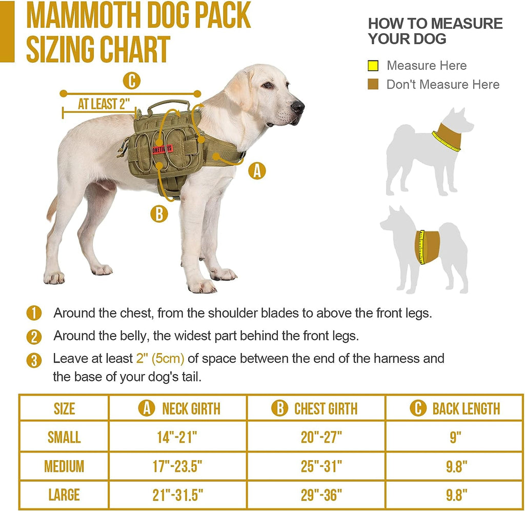 Adventure-Ready Dog Backpack for Medium & Large Dogs - Durable Tactical Nylon Pack with Side Pockets for Hiking, Walking, and Training (Brown)