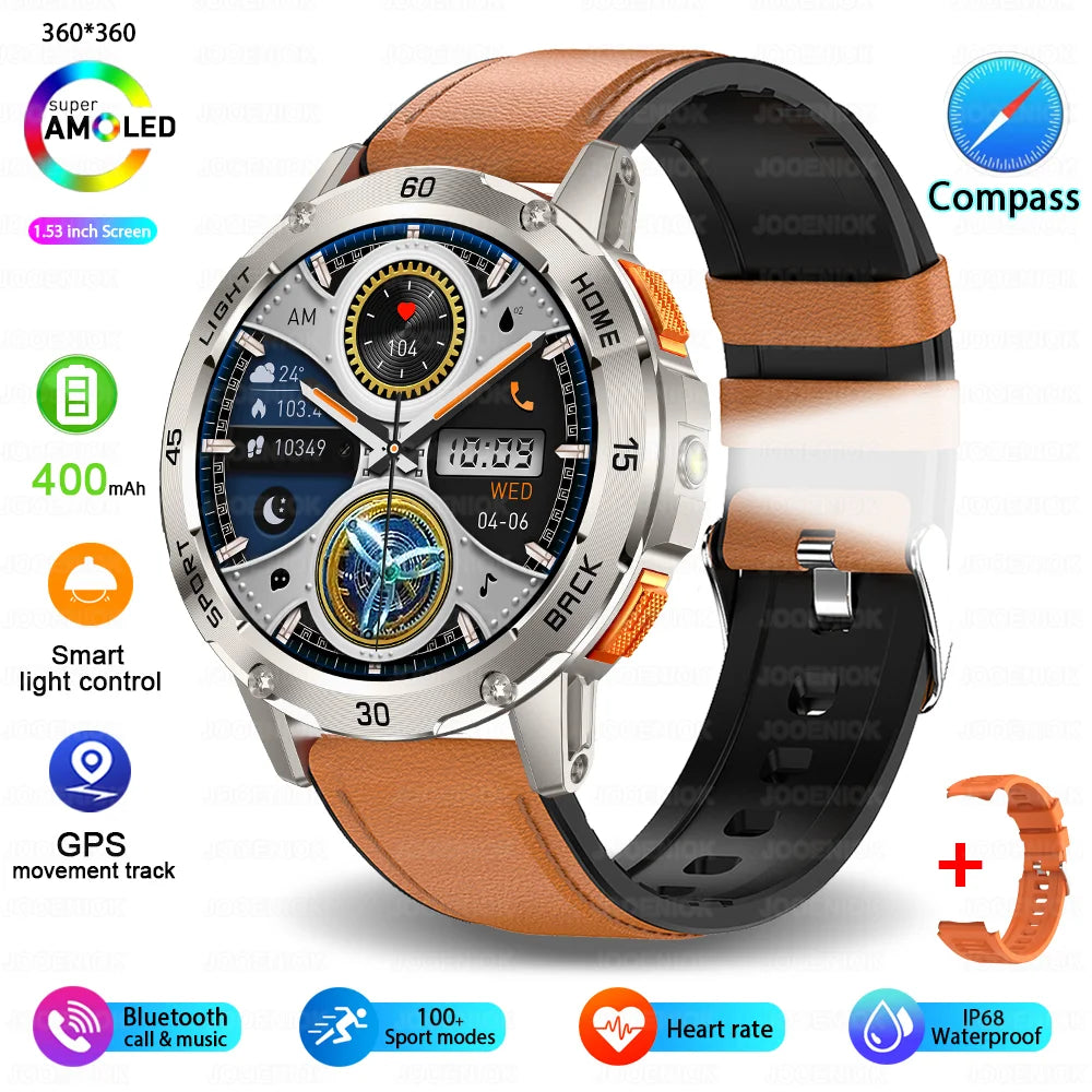 5ATM LED Flashlight Smart Watch Men 100+ Sports Modes Health Monitor Man Watches Bluetooth Call Men Smartwatches for Android Ios
