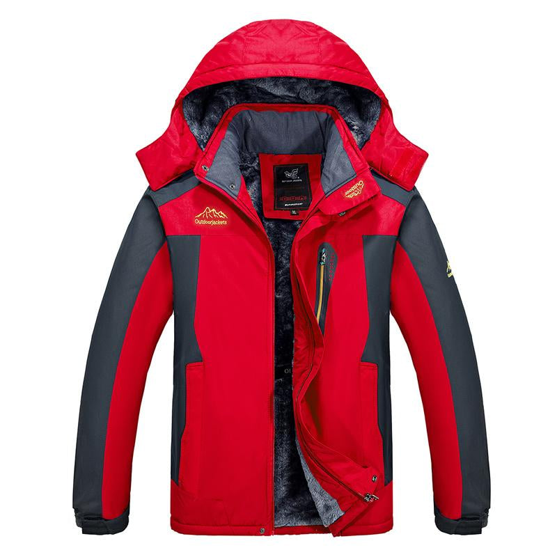 Men'S Winter Warm Ski Jacket - Waterproof Windproof Twill Fabric with Detachable Hood & Multiple Pockets 